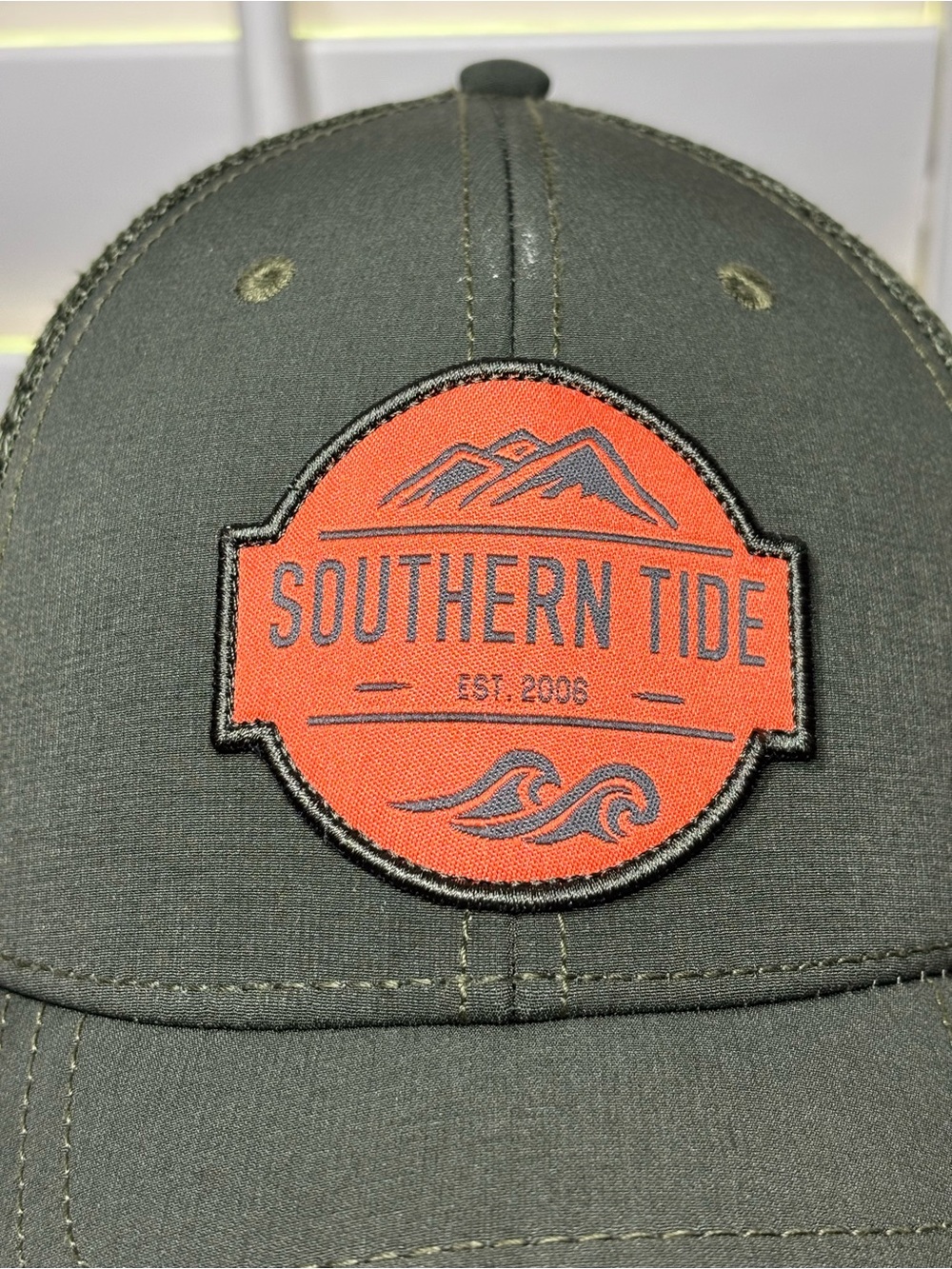 Southern Tide Olive Cap with Orange Logo Patch